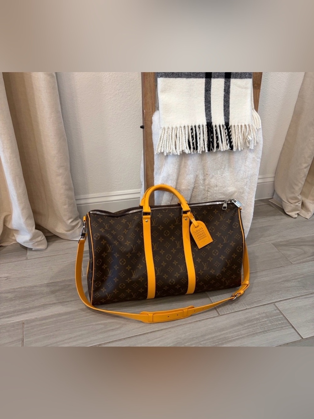Louis Vuitton Keepall Bandoulière 50 MacassarYellow Leather Trim (M12634)